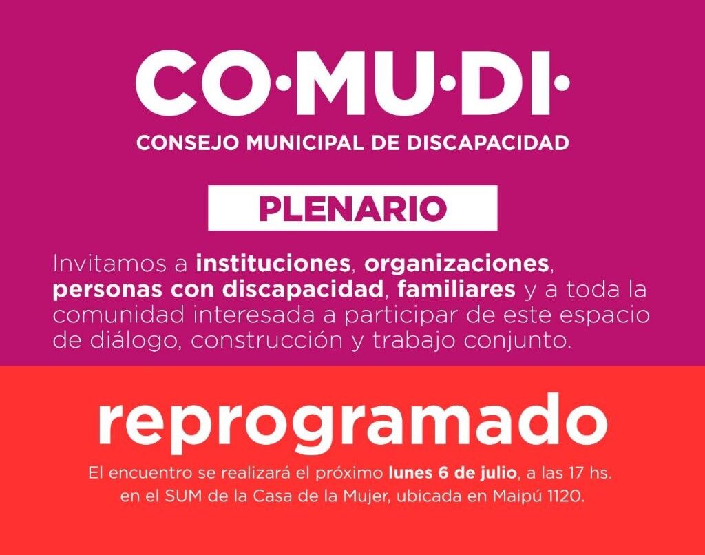 LA MUNICIPALIDAD INFORMA LA REPROGRAMACIÓN DEL PLENARIO DEL COMUDI